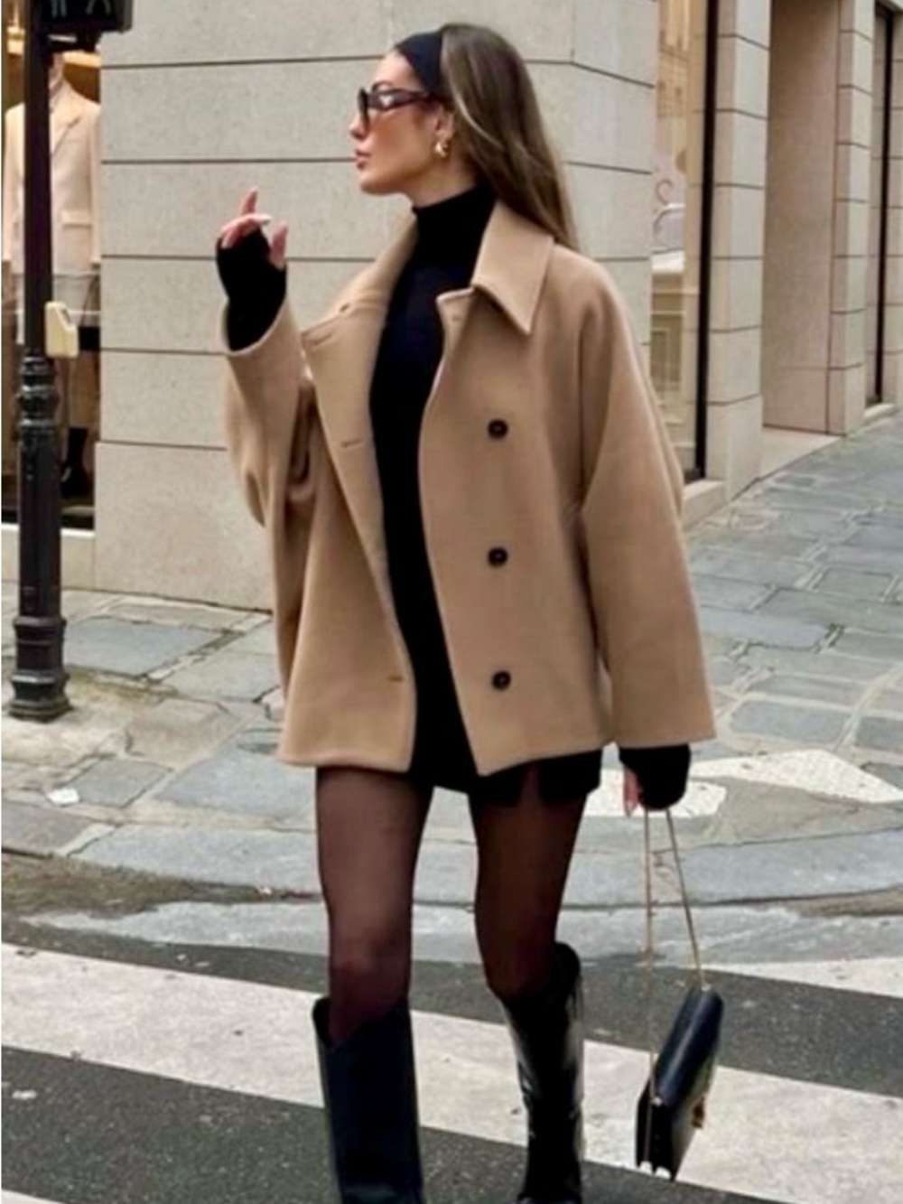 ZARA ZW Premium Oversized Cropped Manteco Wool Coat Jacket Beige Tan XXXS/XXS